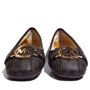 Michael Michael Kors Brown Fulton Moccasin Flats Gold Emblem Sz 7.5M Square Toe
